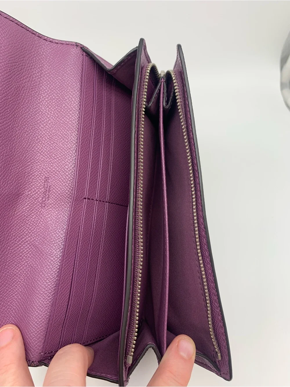 Coach Purple Crossgrain Leather Slim Envelope Wallet Gold Hardware
